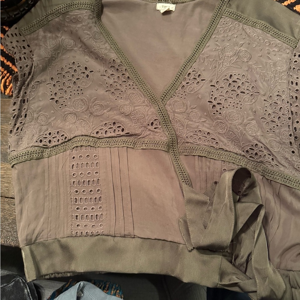 Anthropologie Tiny Tatiana Wrap Top Size Large Army Green - Picture 3 of 5